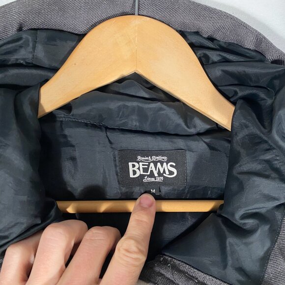 Beams Button Up Wool Hooded Utility Puffer Parka Gray mens size JPN medium - Picture 6 of 11